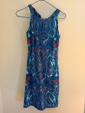 INC International Concepts Blue Paisley Midi Dress with Red Accents